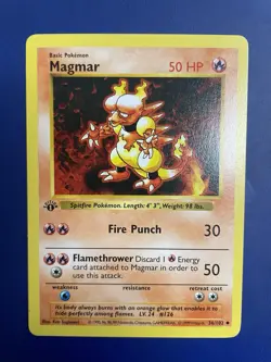 1st Edition Shadowless Magmar 36/102 Vintage Base Set Pokemon TCG NM - Image 1