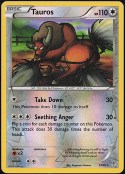 Tauros 57/83 Pokemon Card XY Generations Rare Reverse Holo Foil - Image 1