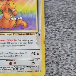 Pokemon Dragonite Fossil Holo Rare 19/62 100 HP Stage 2 Wizards 1999 Card - Image 3