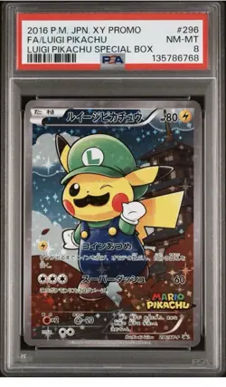 2016 POKEMON JAPANESE XY PROMO 296 FULL ART/LUIGI PIKACHU LUIGI SPECIAL PSA 8 - Image 1