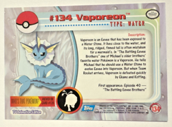 Pokemon 2000 TCG #134 Vaporeon Topps Animation Edition Series 3 Blue Logo NMT - Image 2