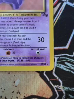 Pokemon TCG Gengar Fossil Non-HoloRare 20/62 1999 WOTC - Image 5
