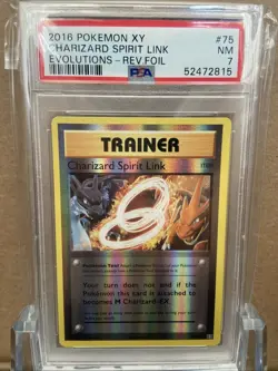 2016 POKEMON XY EVOLUTIONS #75 CHARIZARD SPIRIT LINK-REVERSE FOIL PSA 7 - Image 2