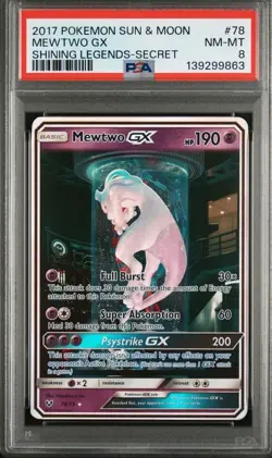2017 POKEMON SUN & MOON SHINING LEGENDS SECRET #78 MEWTWO GX PSA 8 - Image 1