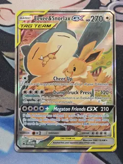Pokemon Eevee & Snorlax GX TAG TEAM Promo Holo SM169 SM Clean Front DAMAGE Back - Image 1