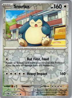 💥Pokemon - Snorlax - Reverse Holo - 136/167 - Twilight Masquerade (NM)💥 - Image 1