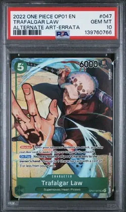 One Piece PSA 10 Trafalgar Law OP01-047 Errata English Romance Dawn Alt Art - Image 1