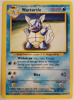 Pokemon TCG - WARTORTLE - 42/102 Base Set Uncommon Card Unlimited 1999 - Y942 - Image 1