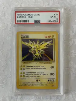 1999 POKEMON GAME #16 EX-MT ZAPDOS-HOLO PSA 6 CARD - Image 1