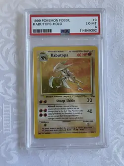 Pokemon Card 1999 Fossil 9/62 KABUTOPS Holo Unlimited Graded PSA 6 EX-MT - Image 1