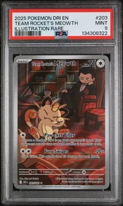 2025 POKEMON DRI EN-DESTINED RIVALS #203 TEAM ROCKET'S MEOWTH PSA 9 - Image 1