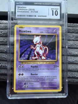 Mewtwo 51/108 Evolutions CGC 10 Gem Mint Pokemon Card Non Holo - Image 1