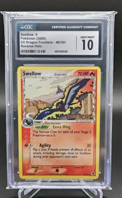 2006 Pokemon Ex Dragon Frontiers Swellow Reverse Holo Card 40/101 CGC 10 POP 16 - Image 1