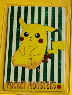 PIKACHU Green Stripes Vintage Prism Holo Sticker Card Anime Collectible Foil LP - Image 1