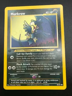 Murkrow 1st Edition 46/64 Common Neo Revelation Pokemon Vintage WOTC NM 2001 - Image 1