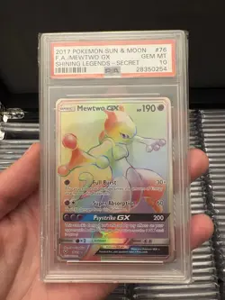 2017 Pokemon Sun and Moon Shining Legends-secret Mewtwo GX Full Art PSA 10 76/73 - Image 1
