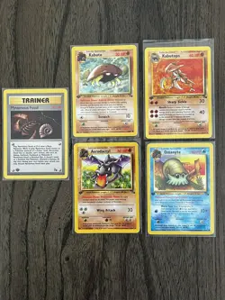 Pokemon 1st Edition Fossil 5 Card Lot-NM Aerodactyl,Kabutops,Kabuto.Omanyte + T - Image 1