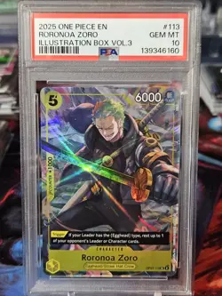 2025 ONE PIECE PROMOS ILLUSTRATION BOX VOL.3 #113 RORONOA ZORO PSA 10 - Image 1