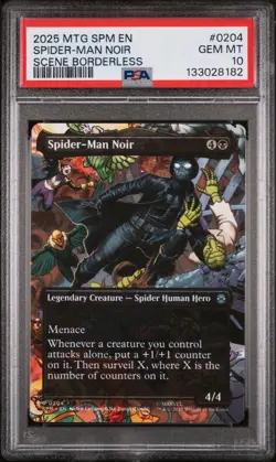 2025 MTG SPIDER-MAN #0204 SPIDER-MAN NOIR SCENE BORDERLESS (U) PSA 10 - POP 2 - Image 1