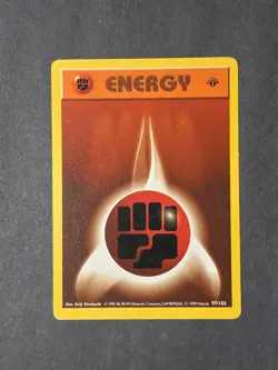 1st Edition Shadowless Fighting Energy 97/102 Base Set Pokemon Card 1999 MP - Image 1