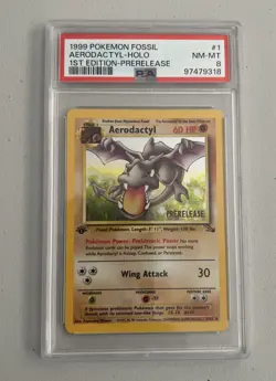 Aerodactyl 1st Edition RARE Prerelease POKEMON Card PSA 8 NM-MT FOSSIL Holo 1/62 - Image 1