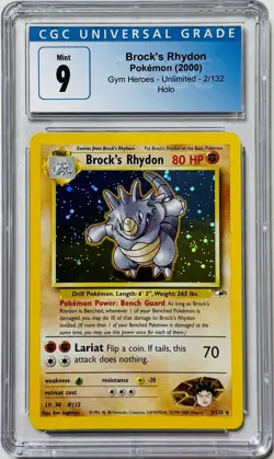 2000 Pokemon Gym Heroes 2/132 Brock’s Rhydon Unlimited Holo Mint CGC 9 !! - Image 1