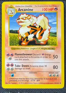 ARCANINE 23/102 UC BASE SET SHADOWLESS POKEMON MP/LP - Image 1