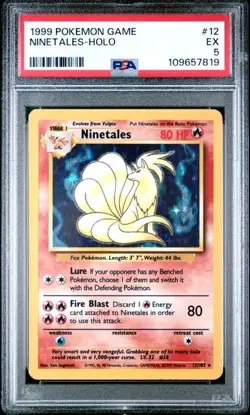 1999 POKEMON BASE SET UNLIMITED #12 NINETALES-HOLO PSA 5 - Image 1