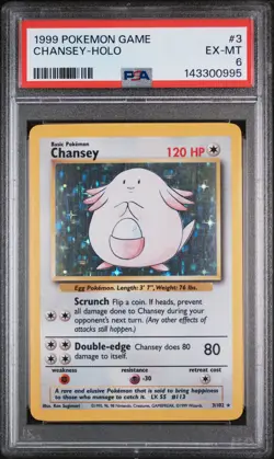 1999 POKEMON BASE SET UNLIMITED #3 CHANSEY-HOLO PSA 6 - Image 1