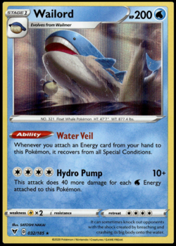 Pokemon - Wailord - Holo Rare - 032/185 - Vivid Voltage - NM/M - Image 1