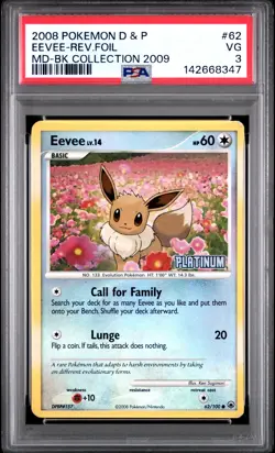 2008 Pokemon Diamond & Pearl Majestic Dawn Eevee-Rev. Foil PSA 3 #62 - Image 1