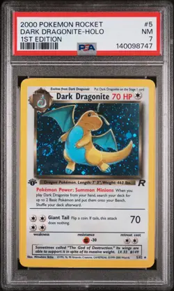 2000 POKEMON ROCKET 1ST ED #5 DARK DRAGONITE-HOLO PSA 7 - Image 1