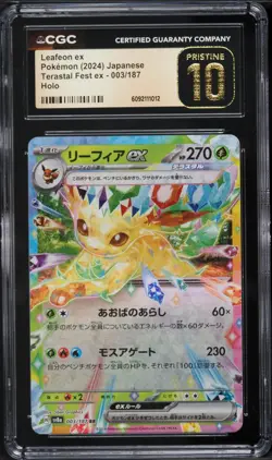 CGC 10 Pristine Leafeon ex 003/187 Terastal Fest ex sv8a Pokemon Card - Image 1