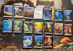 Magic Final Fantasy Foil Basic Lands Complete Set of 16 - Full Art Land MTG NM - Image 1