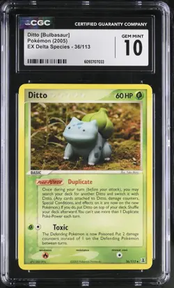 Pokemon Bulbasaur Ditto Ex Delta Species 36/113 2005 CGC Gem Mint 10 Yuka Morii - Image 1