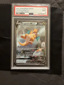 2021 DRAGONITE V FULL ART EVOLVING SKIES SWSH POKEMON TCG PSA 9 MINT #192 - Image 1