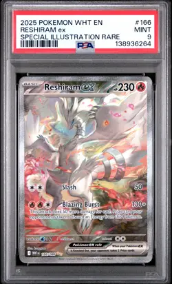 2025 POKEMON WHT EN-WHITE FLARE SPECIAL ILLUSTRATION RARE #166 RESHIRAM EX PSA 9 - Image 1