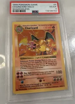 1999 POKEMON BASE SET SHADOWLESS #4 CHARIZARD-HOLO PSA 4 Very Good -EXCELLENT - Image 2