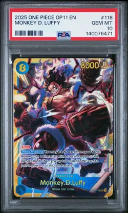 2025 ONE PIECE OP11-A FIST OF DIVINE SPEED #118 MONKEY D. LUFFY PSA 10 - Image 1