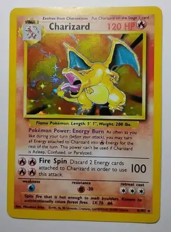 Pokemon TCG Charizard Base Set Holo Unlimited Rare Card 4/102 LP/MP Vintage WOTC - Image 1