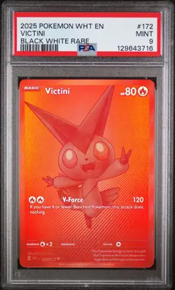 2025 POKEMON WHT EN-WHITE FLARE BLACK WHITE RARE #172 VICTINI PSA 9 - Image 1