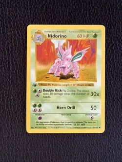 1st Edition Nidorino Base Set 37/102 SHADOWLESS Regular Uncommon Pokemon WOTC LP - Image 1