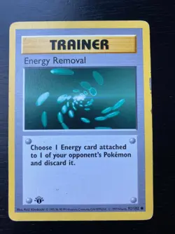 Pokemon Base Set 1st Ed Shadowless Trainer Energy Removal 92/102 VG/Played Cond. - Image 1