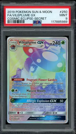 Pokemon PSA 9 Vileplume GX 250/236 Sun & Moon Cosmic Eclipse Rainbow Rare Mint - Image 1