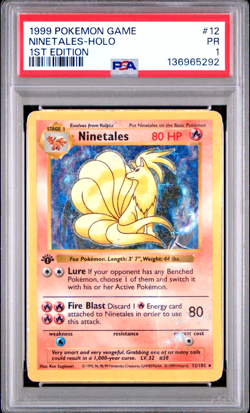 PSA 1 PR 1999 Base Set 1st Edition Shadowless Ninetales 12/102 Holo Foil Pokemon - Image 1
