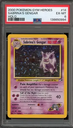 Pokemon Sabrina's Gengar Gym Heroes Unlimited Holo Rare #14 PSA 6 - Image 1