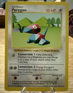 Porygon 39/102 Base Set Shadowless -Vintage Pokemon Card 1999 - NM-/LP+ - Image 1