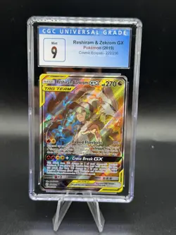 Pokemon Cosmic Eclipse Reshiram Zekrom GX Card 222/236 CGC MINT 9 - Image 1