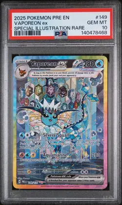 2025 POKEMON PRE EN-PRISMATIC EVOLUTIONS #149 VAPOREON EX PSA 10 - Image 1