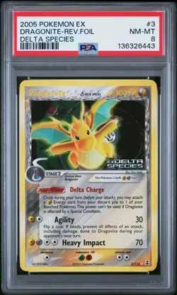 2005 POKEMON EX DELTA SPECIES #3 DRAGONITE-REVERSE FOIL PSA 8 - Image 1